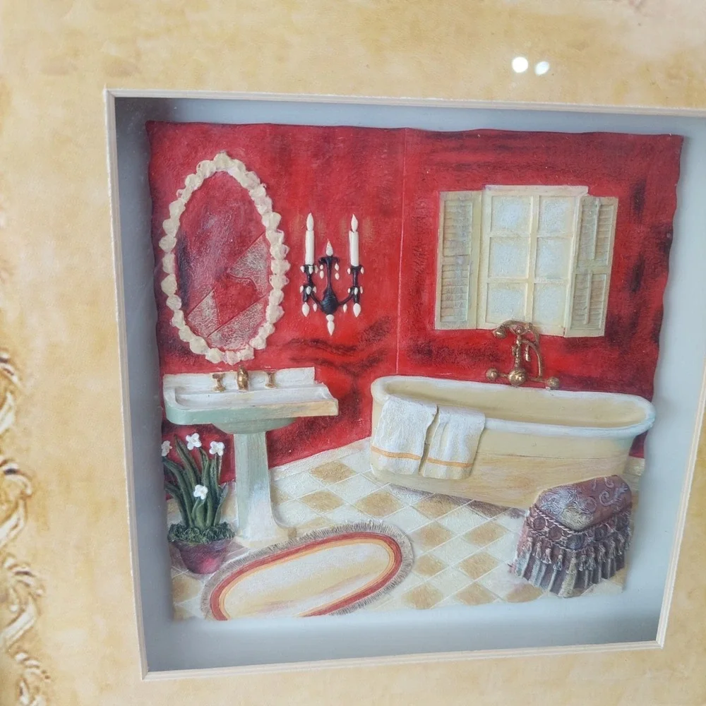 Victorian‎ Vintage Bathroom Artwork Framed Painting 3D Home Decor Accent 10x10